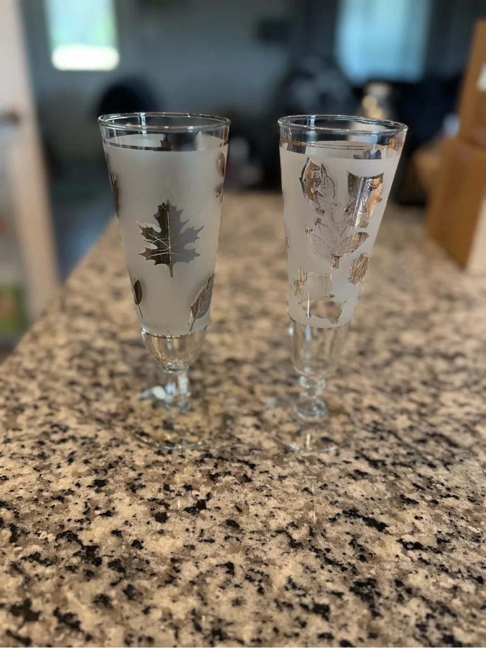 Libbey Frosted Glasses with Silver and gold foliage